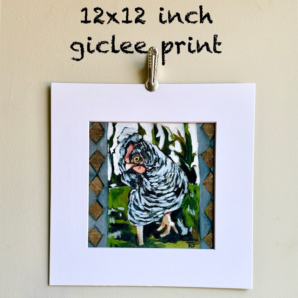 Chicken Art Print with Green and Black Accents